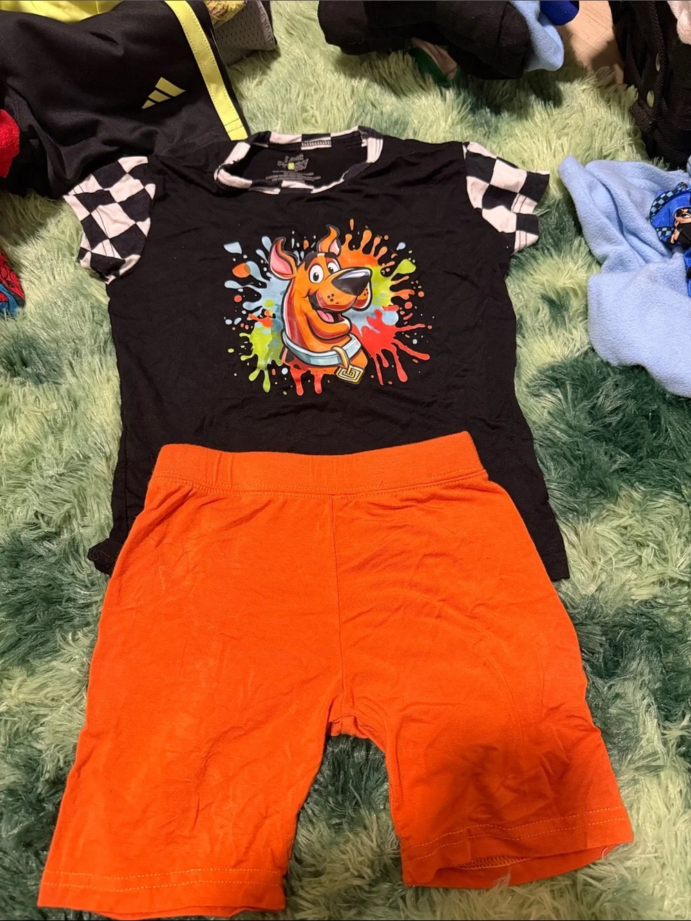 Bamboo Kids Black Graphic Tee & Orange Shorts Matching Set